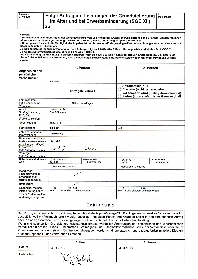 Antrag Grundsicherung Sgb Xii Formular Insasse der BRD - 6n